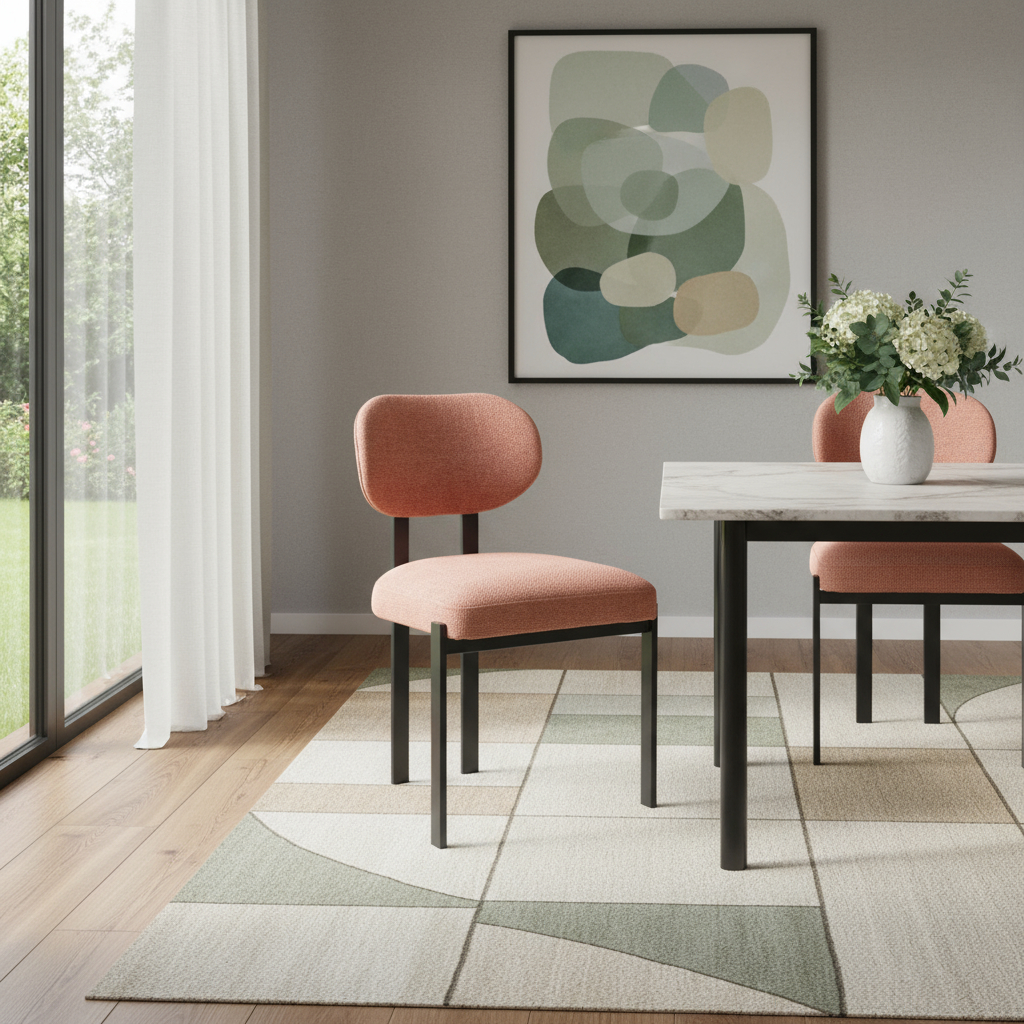 694690 Salmon & Black Chenille & Metal Partially Open Back Dining Side Chairs, Set of 2