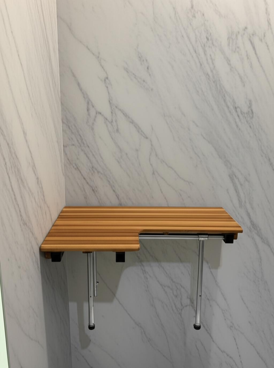 549364 18 x 36 in. Brown Teak Wall Mount Rectangular Shower Bench