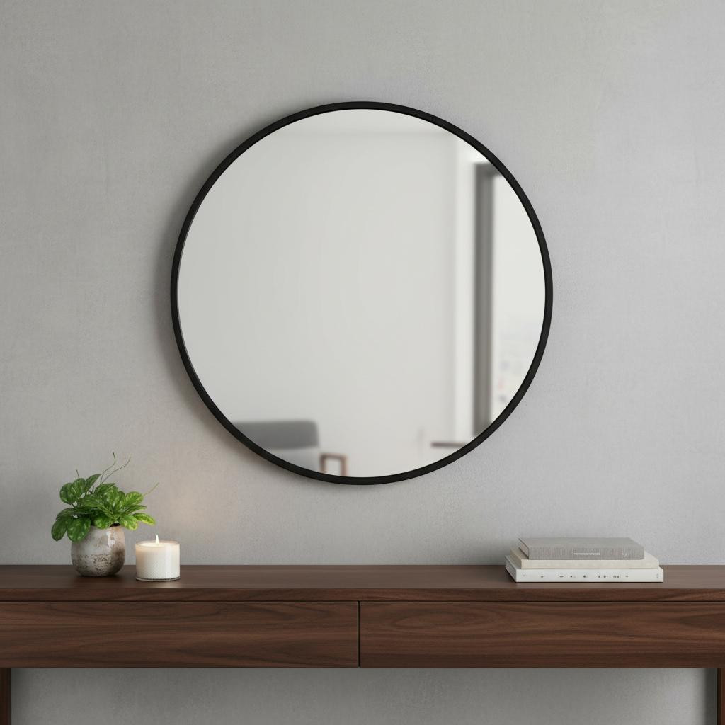 691616 27 in. Black Aluminum Round Framed Accent Mirror