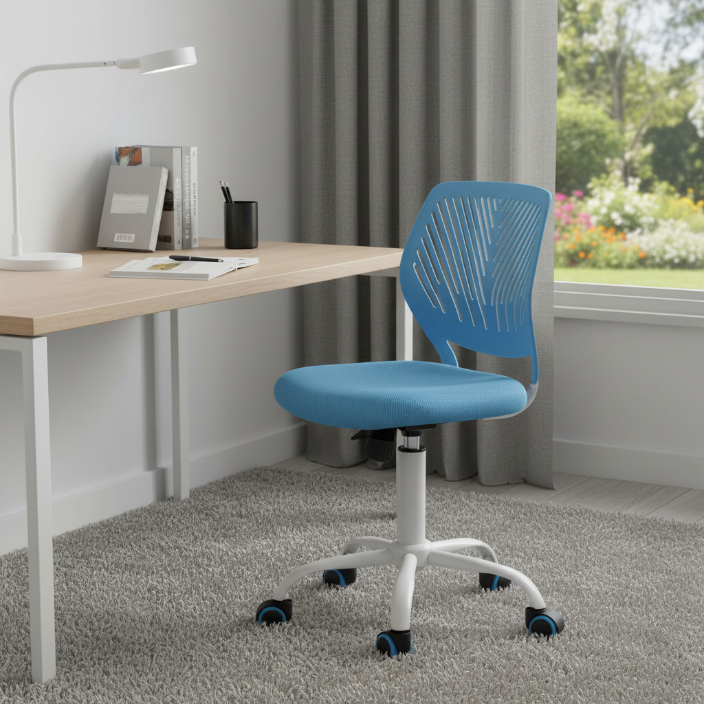 719264 Blue & White Adjustable Height Swivel Rolling Office Chair