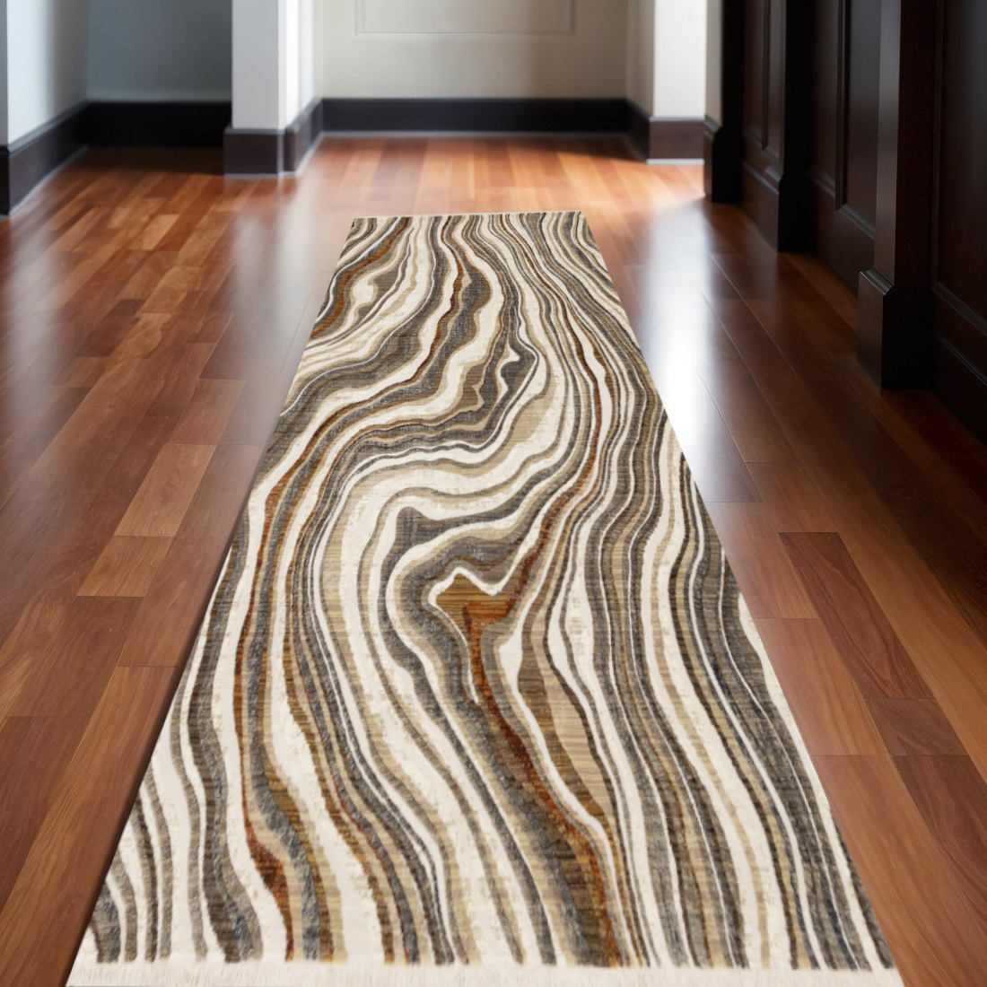 660186 8 ft. Cream & Beige Abstract Runner Rug