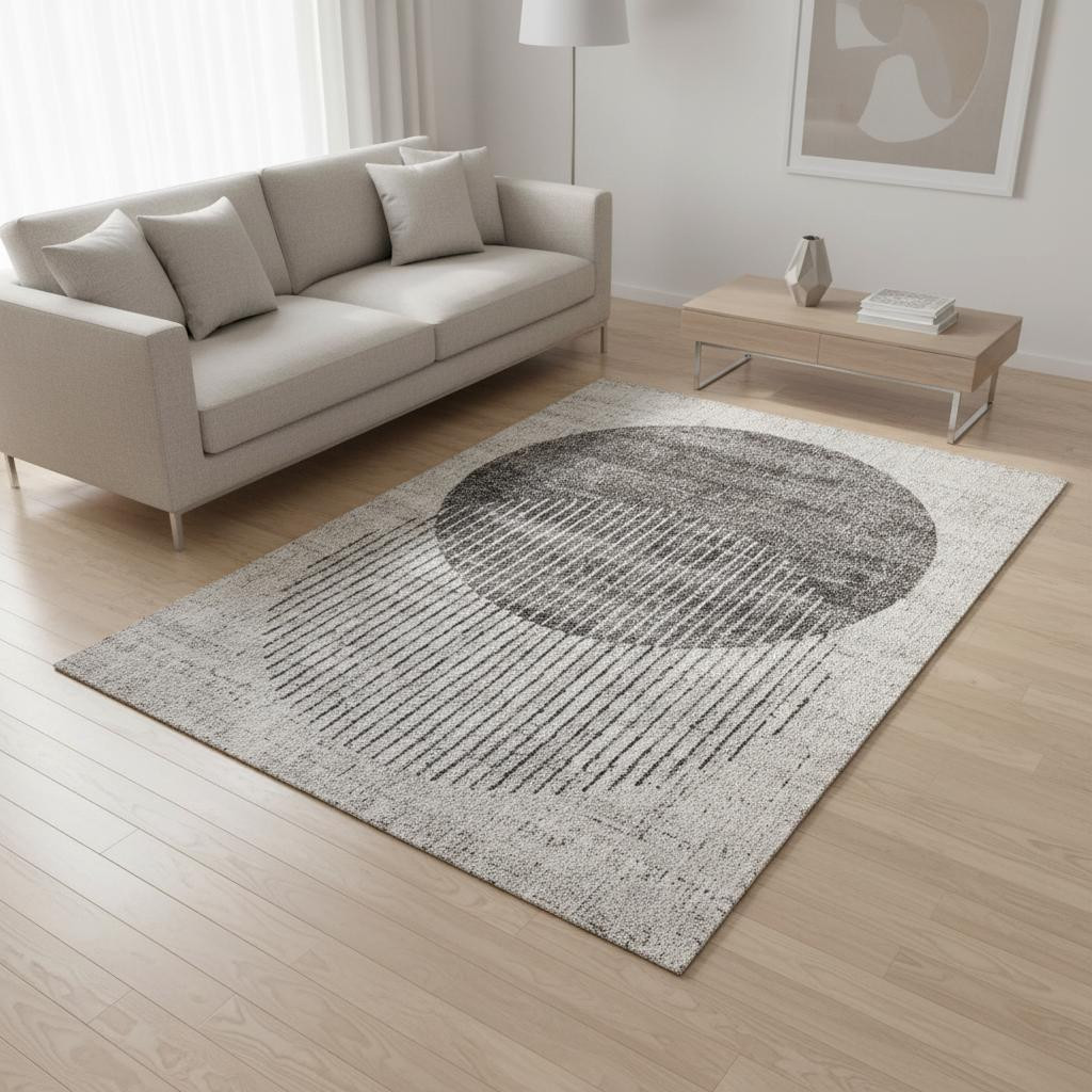 660067 5 x 8 ft. Geometric Rectangle Area Rug, Gray & White