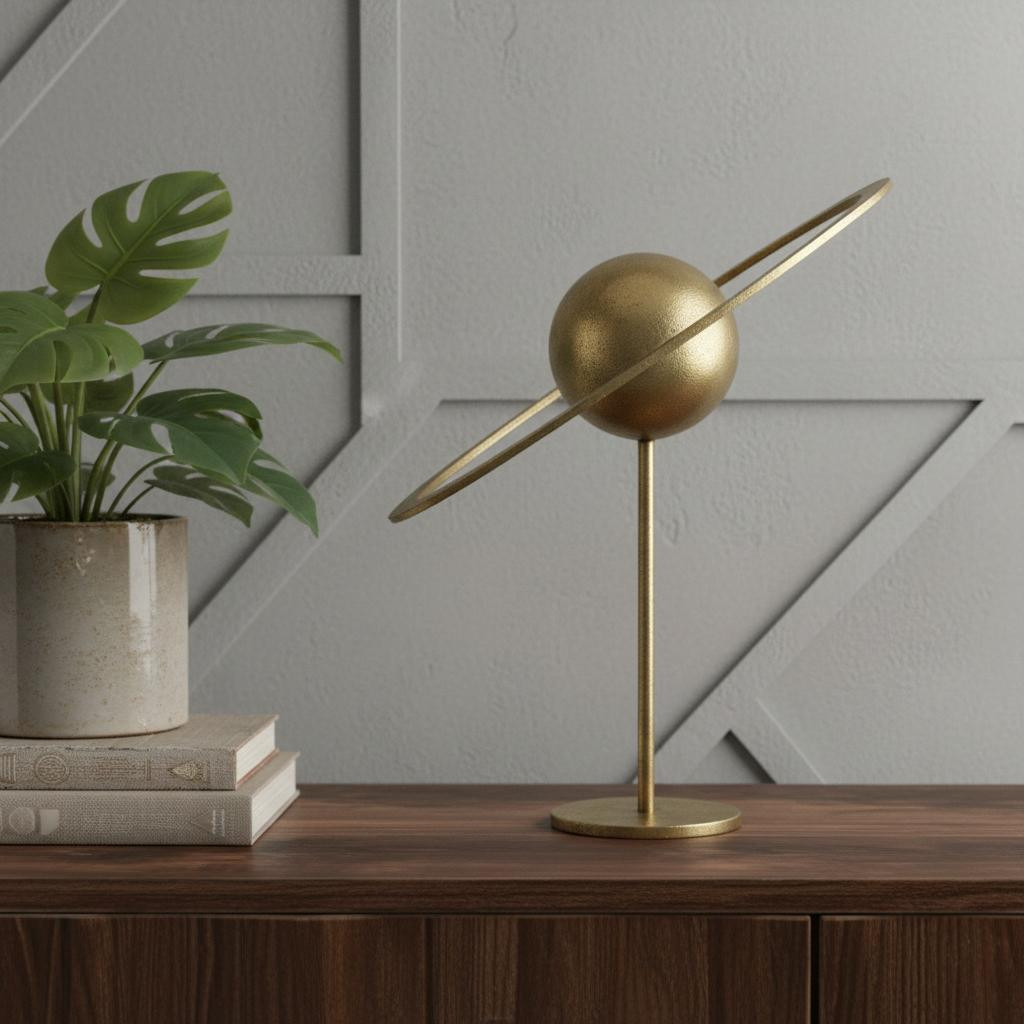 608691 16 in. Gold Iron Solar System Tabletop Sculpture