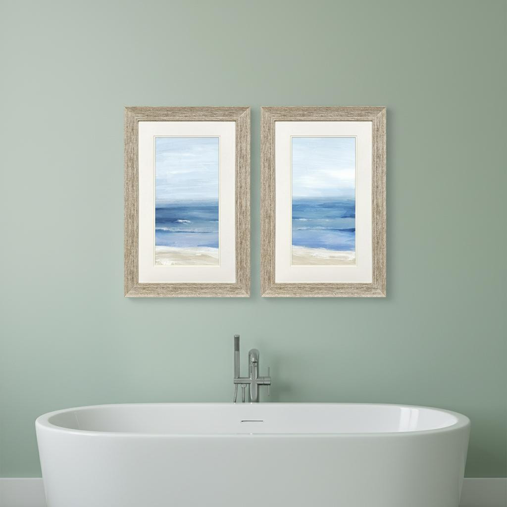 653904 Beach Landscape Distressed White Framed Wall Art, Set of 2