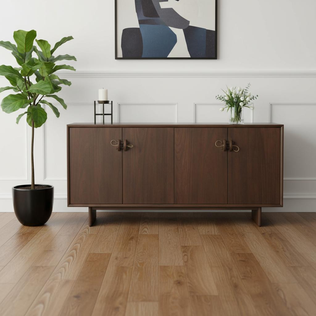 611012 71 in. Brown Sideboard Soft Close with Four Doors