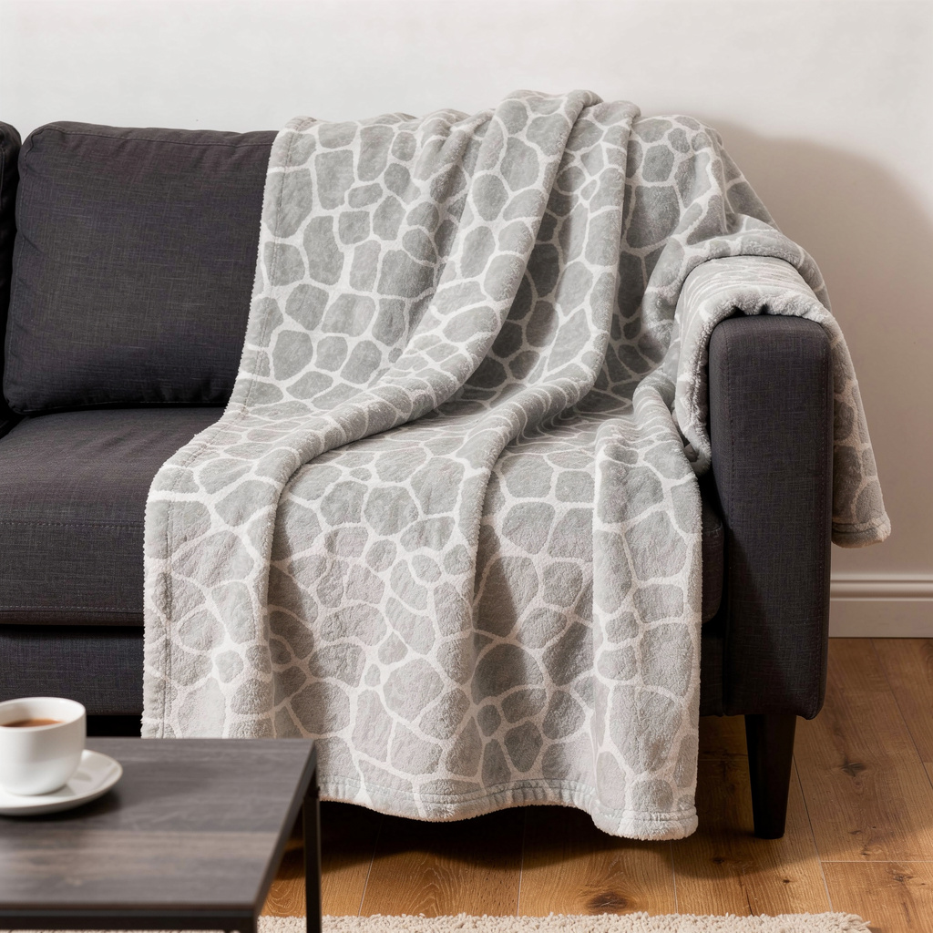 712301 50 x 70 in. Gray & Ivory Giraffe Microfiber Plush Throw Blanket