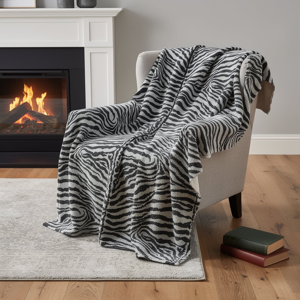 712286 50 x 70 in. Black & Ivory Zebra Microfiber Plush Throw Blanket