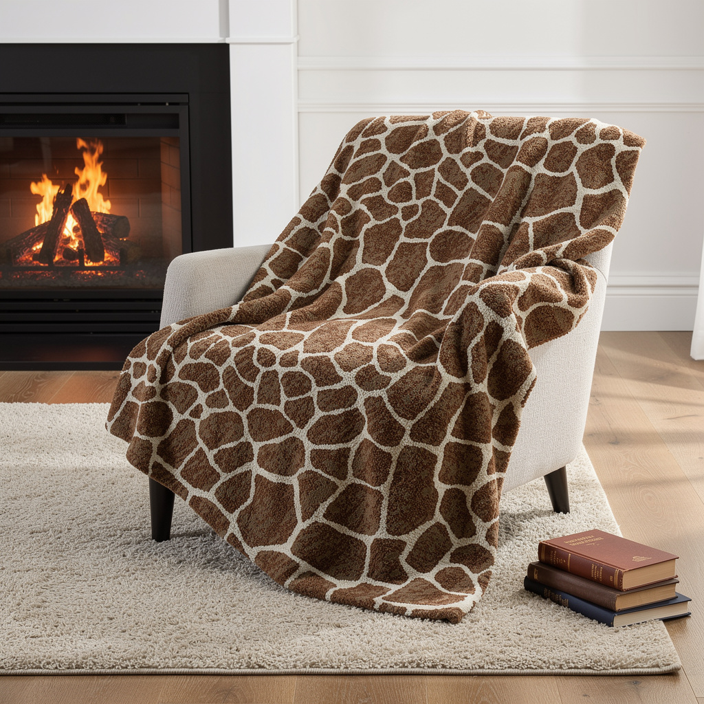 712299 50 x 70 in. Coffee & Ivory Giraffe Microfiber Plush Throw Blanket