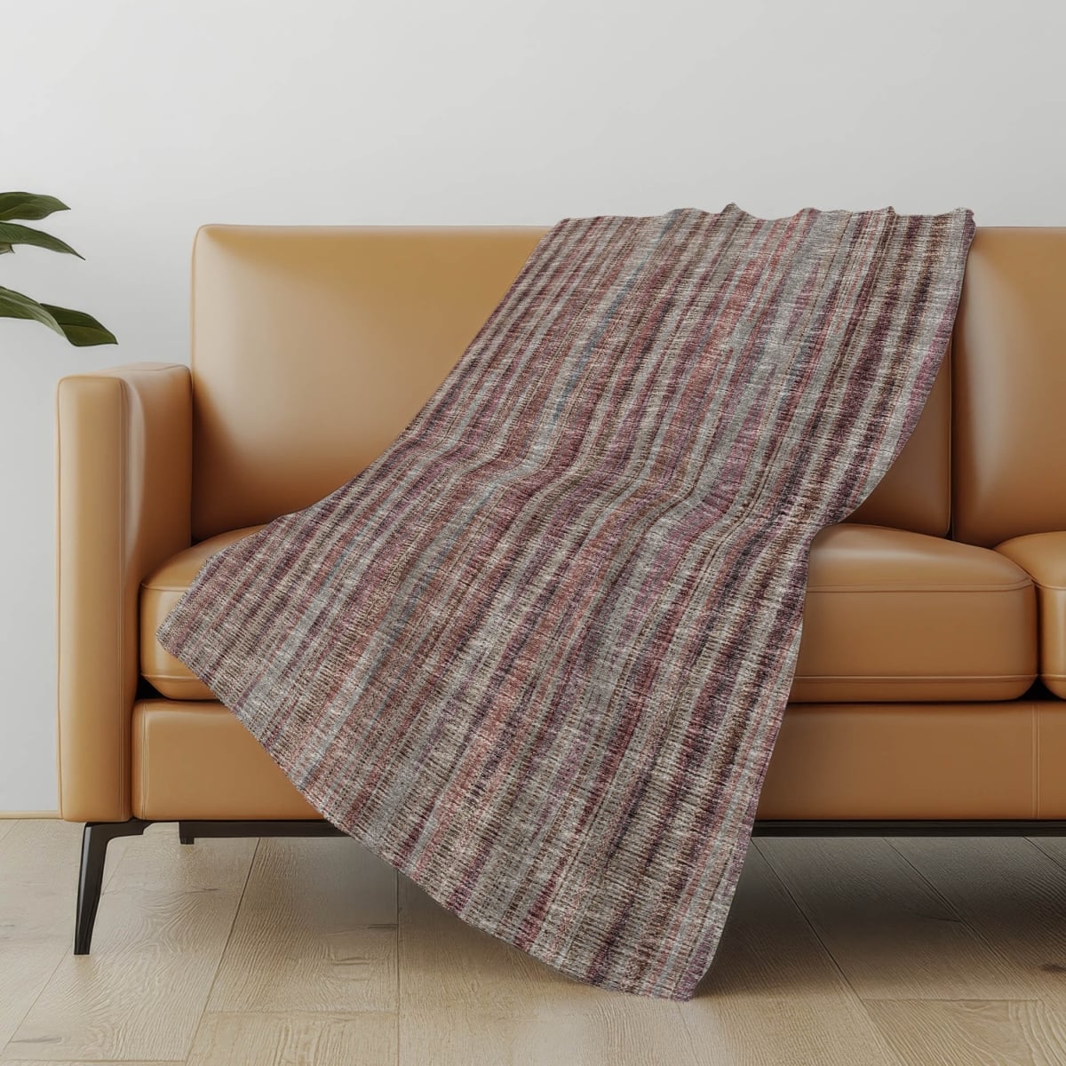698998 50 x 70 in. Burgundy & Beige Striped Microfiber Plush Throw Blanket