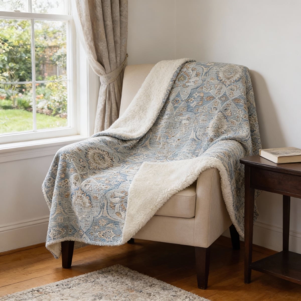 712399 50 x 70 in. Ivory Coffee & Teal Damask Microfiber Plush Throw Blanket