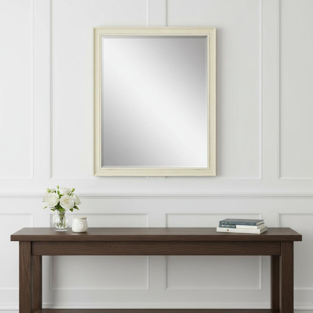 632833 44 in. White Solid Wood Framed Accent Mirror