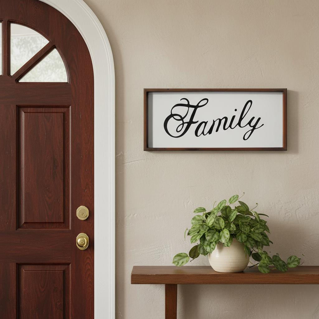 636020 12 x 28 in. Brown & White Family Wood Wall Decor