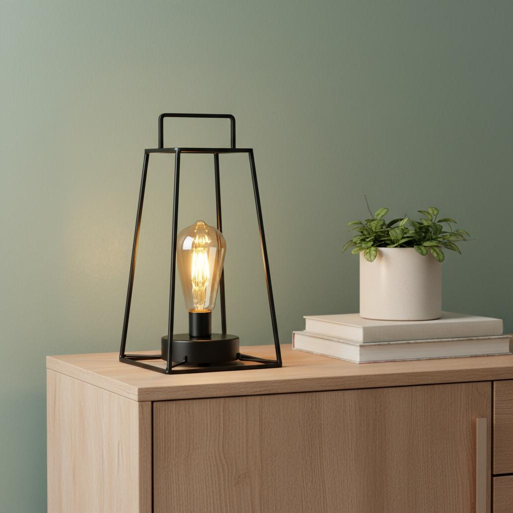 720596 12 in. Black Geometric Novelty Lantern with Shade