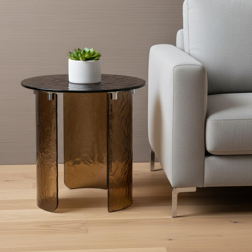 719964 20 in. Bronze Glass Round End Table