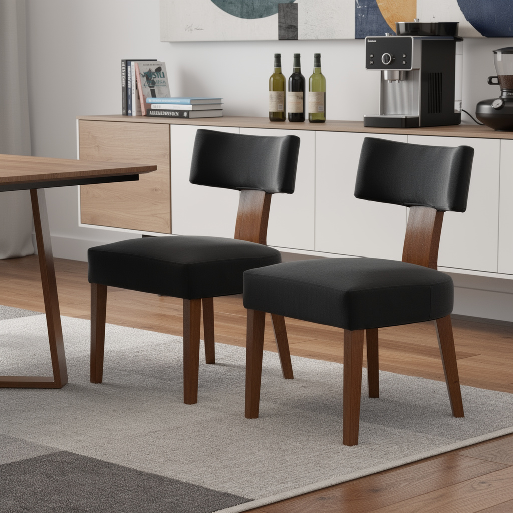 719666 Black & Brown Linen & Solid Wood Dining Side Chairs, Set of 2