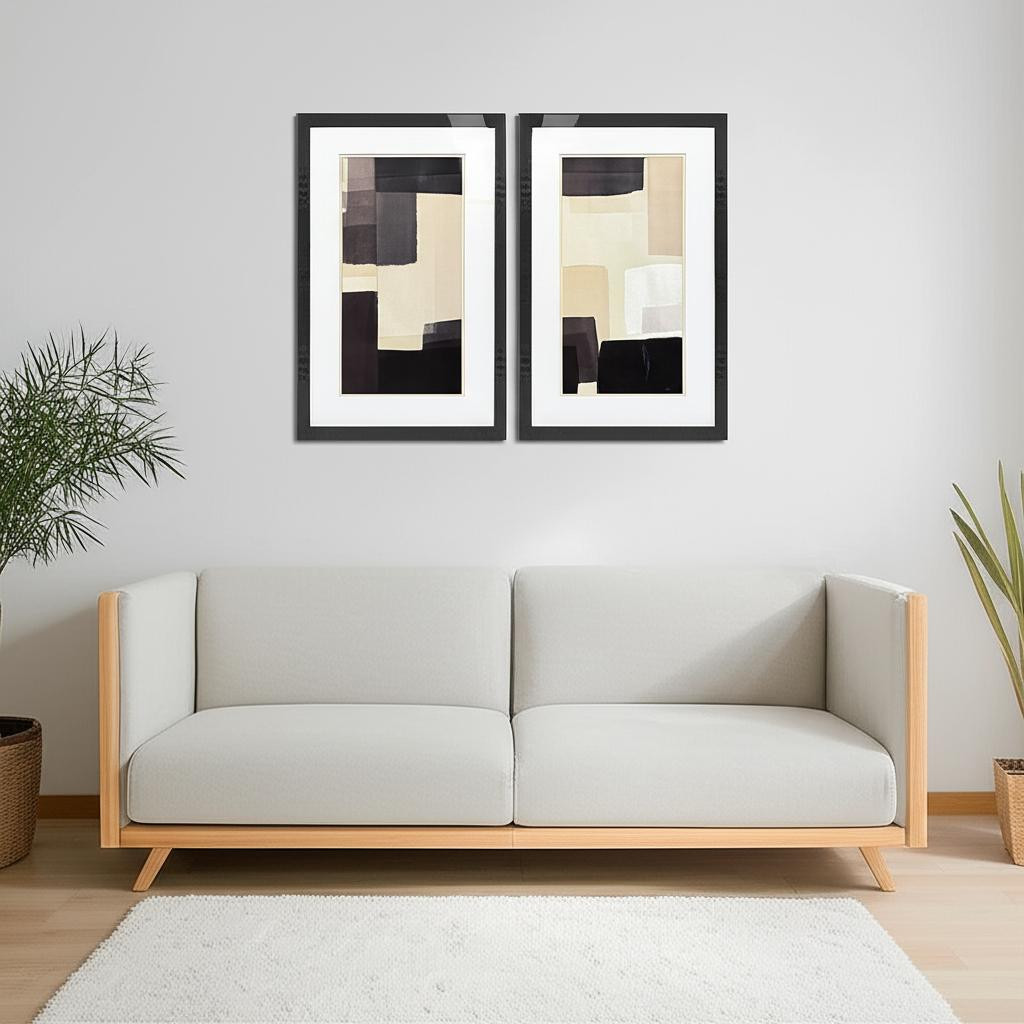 606711 Neutral Shapes Black Framed Wall Art, Set of 2