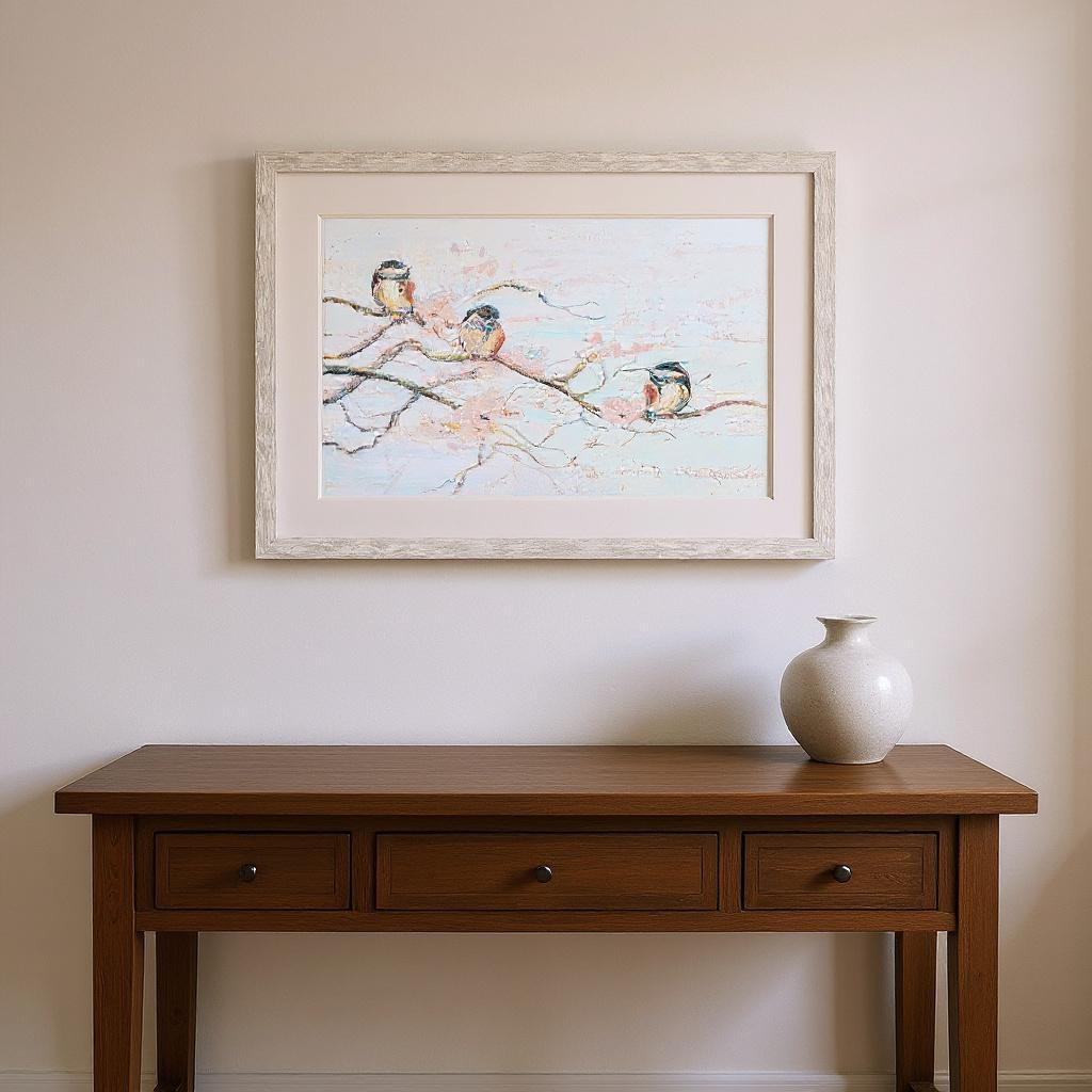 649300 Spring Branch Birds Distressed White Framed Wall Art, Set of 2