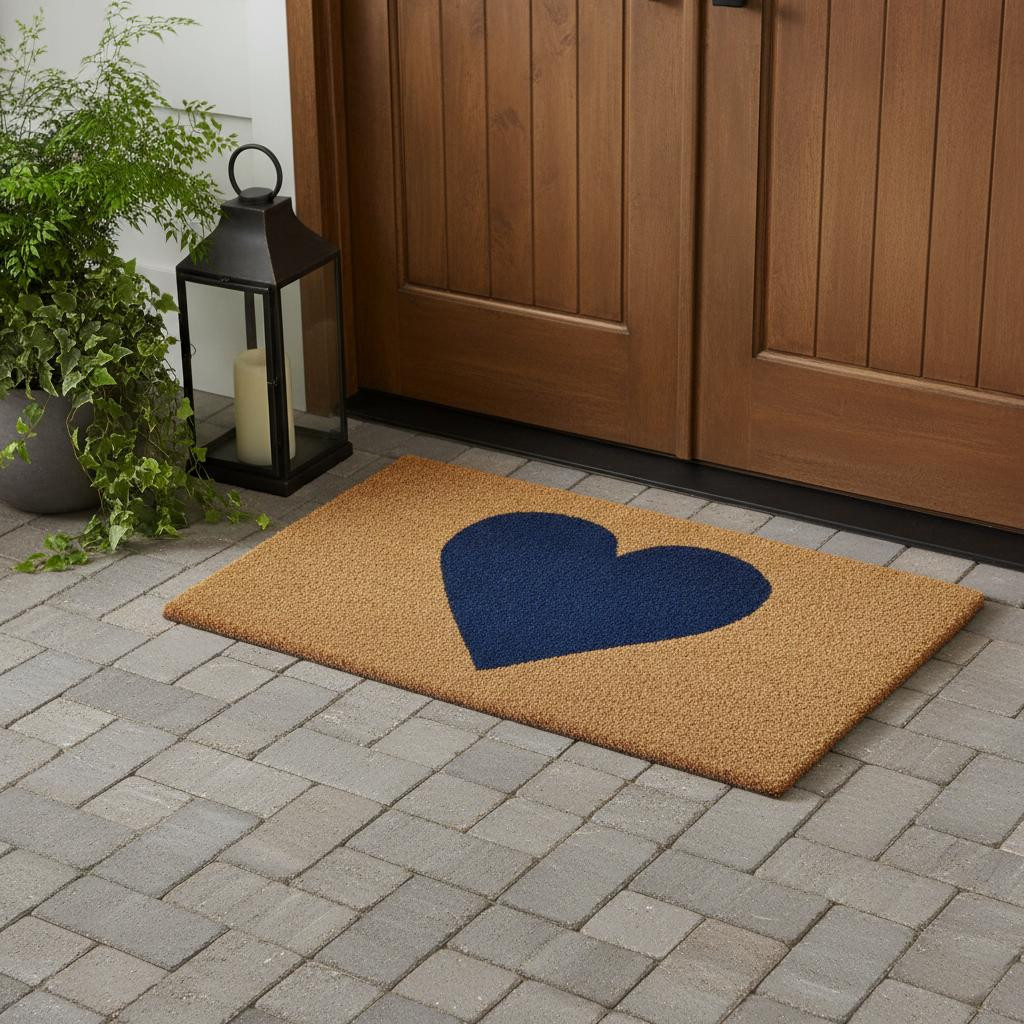 719816 24 x 48 in. Brown & Dark Blue Heart Outdoor Coir Rectangle Door Mat
