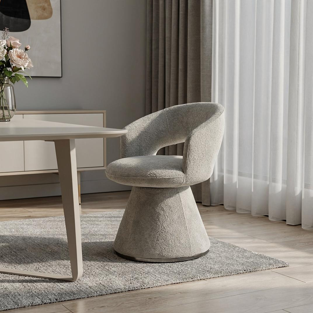 719099 Dark Gray Boucle Partially Open Back Swivel Dining Arm Chair