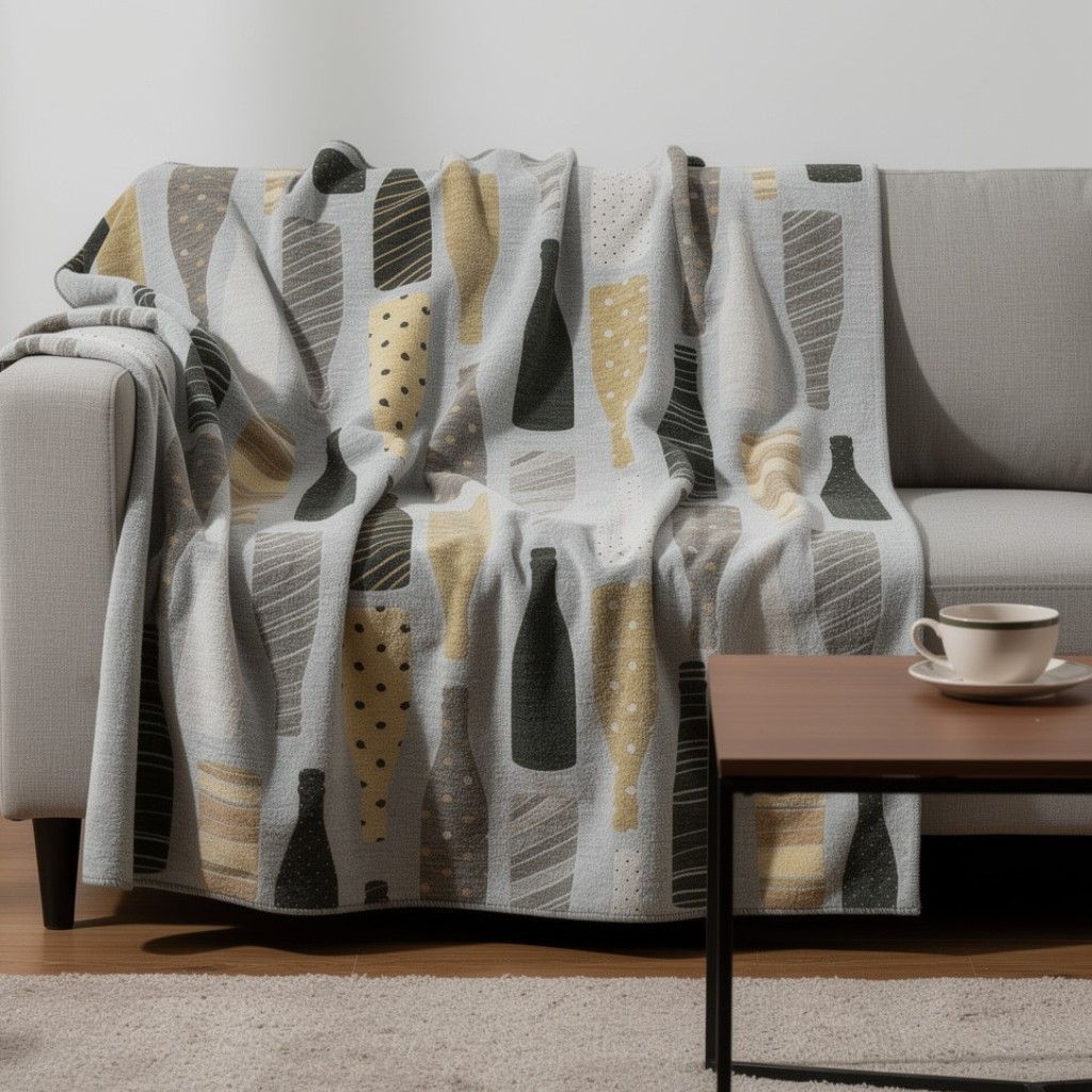 712593 50 x 70 in. Gray Black & Gold Champagne Bottle Stripe Microfiber Plush Throw Blanket