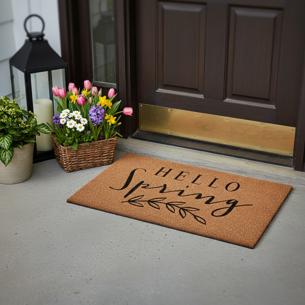 721276 17 x 29 in. Brown & Black Hello Spring Outdoor Coir Rectangle Door Mat