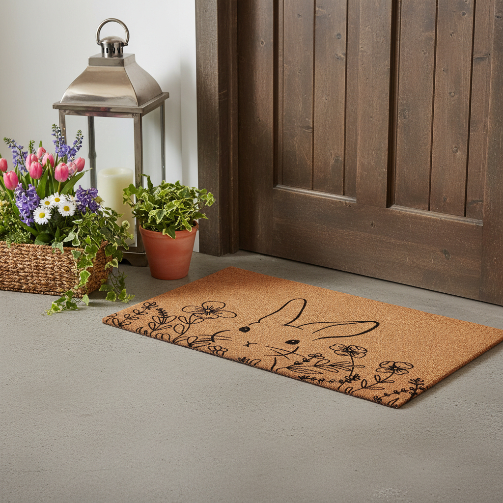 721294 24 x 36 in. Brown & Black Bunny Floral Outdoor Coir Rectangle Door Mat