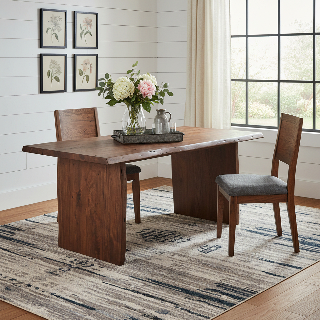 635857 72 in. Brown Solid Wood Live Edge Sled Base Dining Table