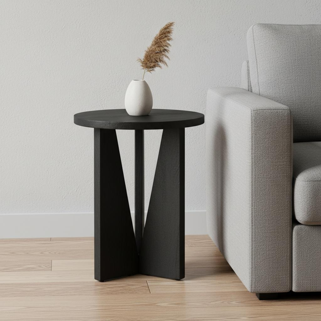 605382 18 in. Black Solid Wood & Wood Tray Table