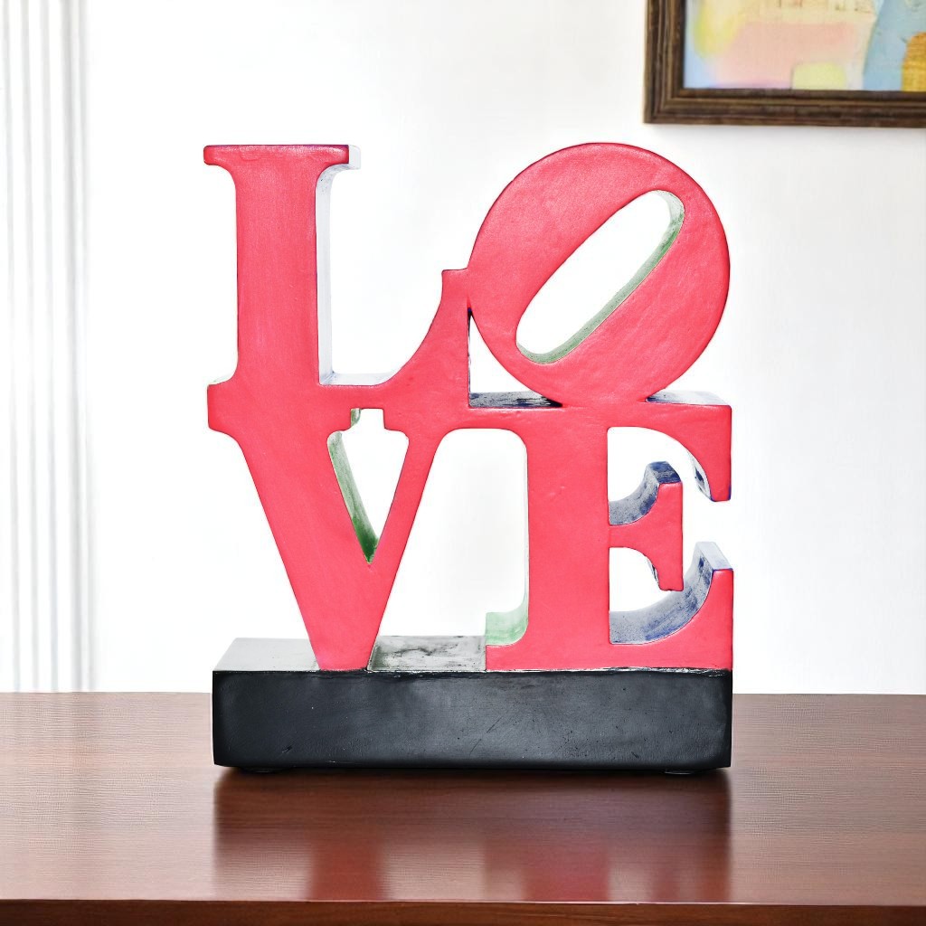 568398 4 in. Red Blue Green & Black Resin Love Tabletop Sculpture