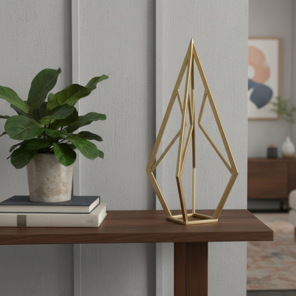 635383 14 in. Gold Metal Open Geometric Tabletop Sculpture