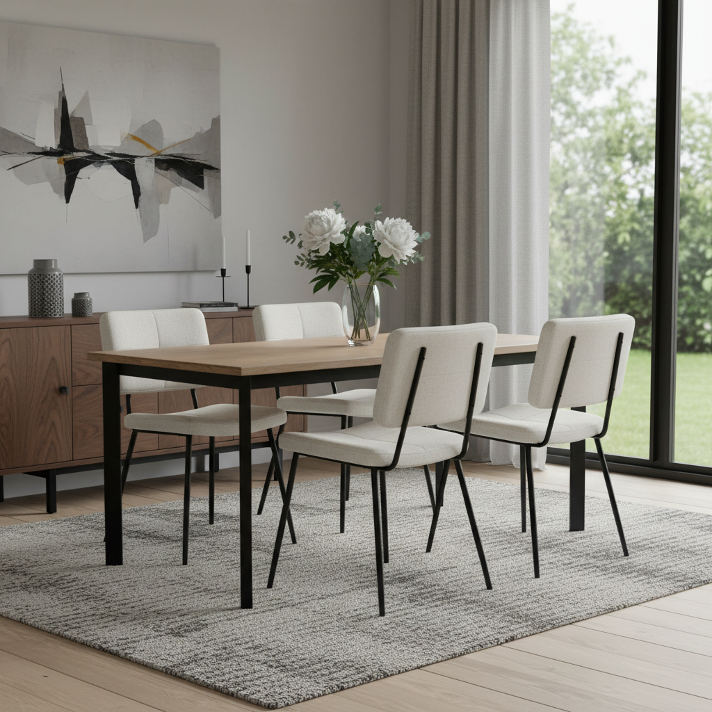 719342 Beige & Black Fabric & Steel Dining Side Chairs, Set of 4