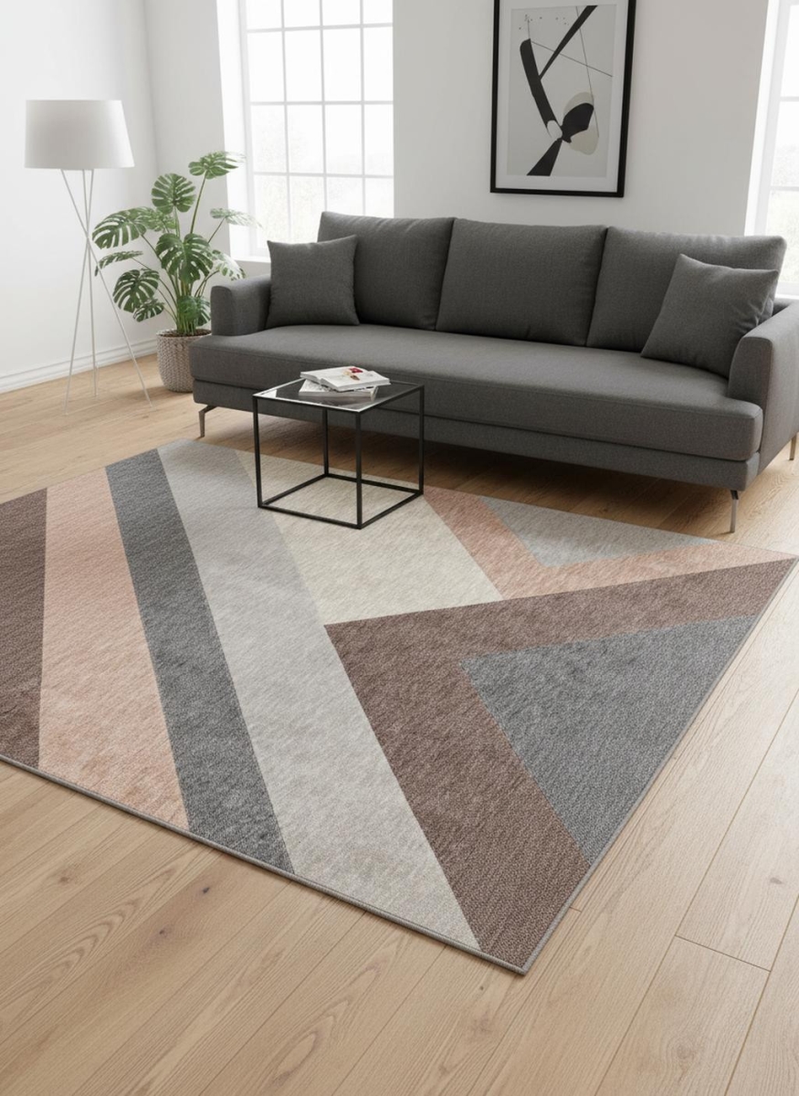 660286 5 x 8 ft. Gray Brown & Beige Geometric Rectangle Area Rug
