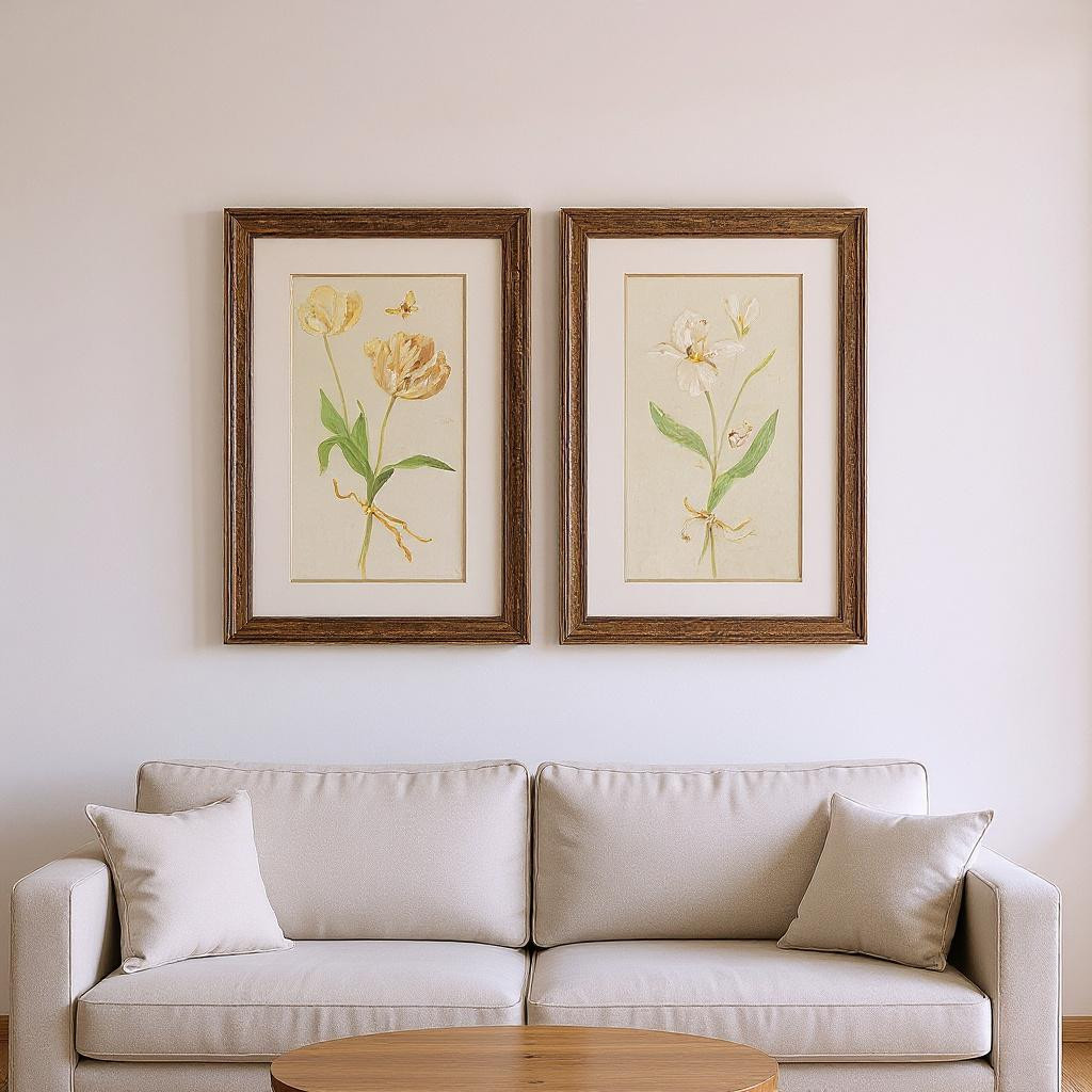 649163 Tulip & Iris Gold Framed Wall Art, Set of 2