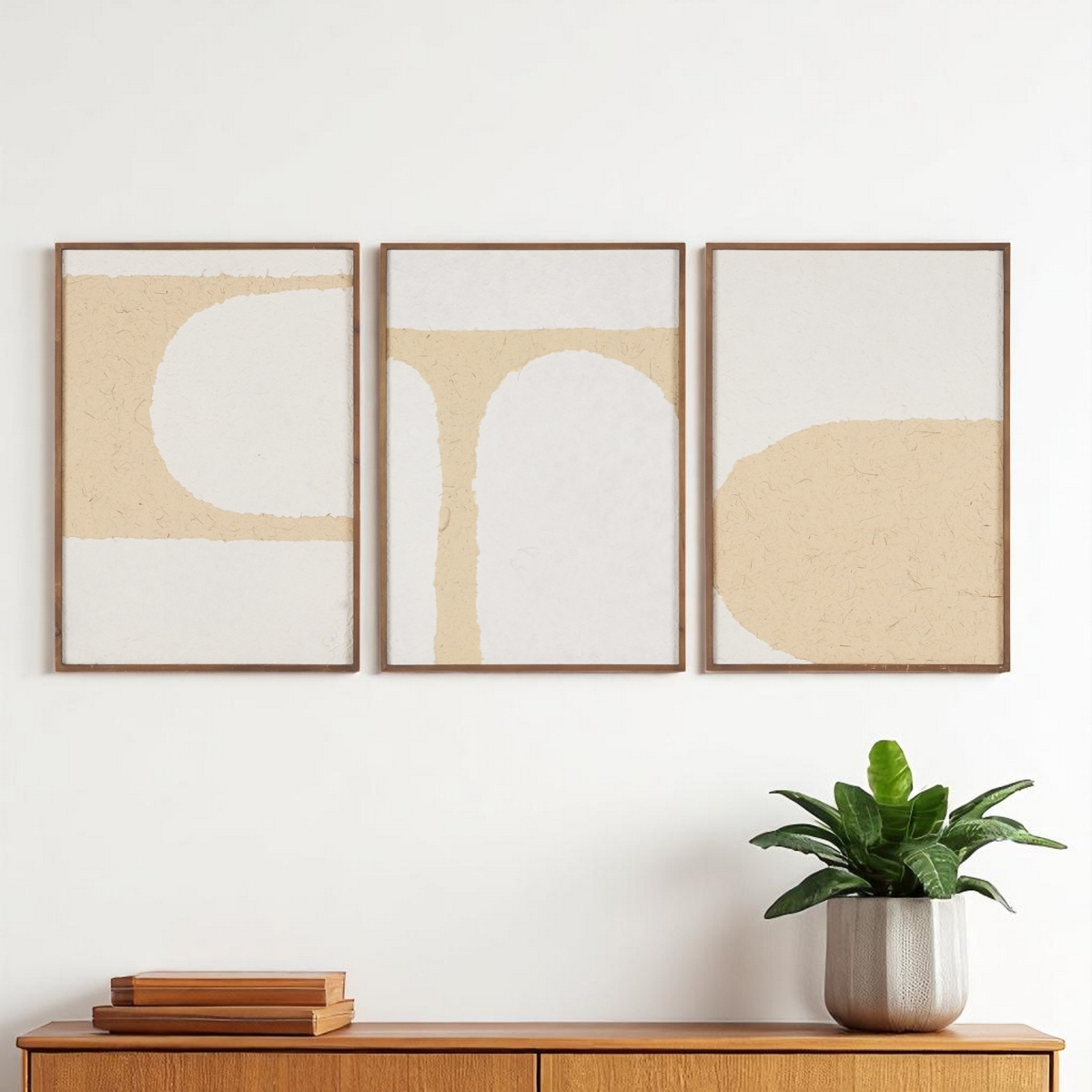 608865 Encore Brown Framed Minimalistic Wall Art, Set of 3