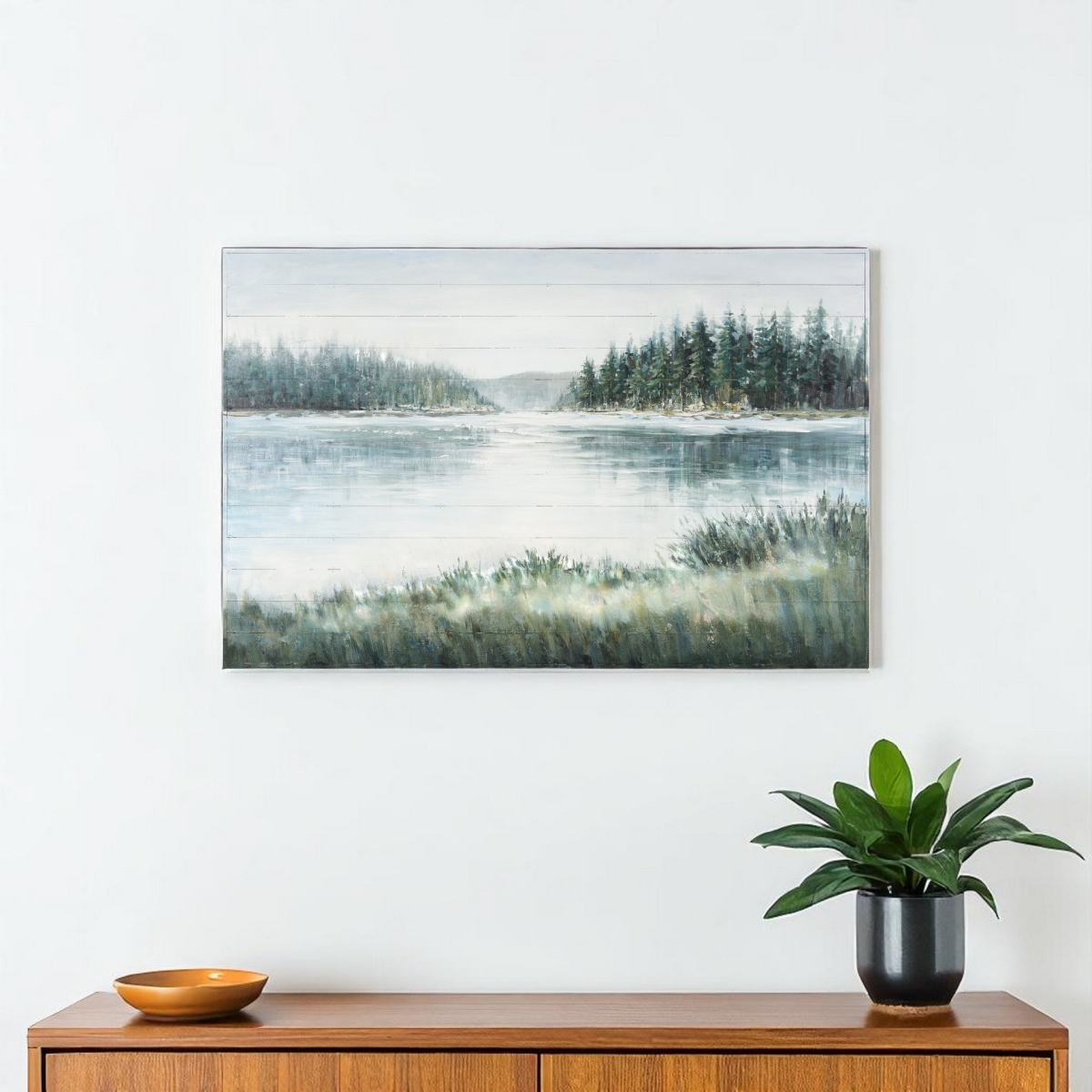 608849 Mere Pond Lake Hand Painted Distressed Unframed Wall Art