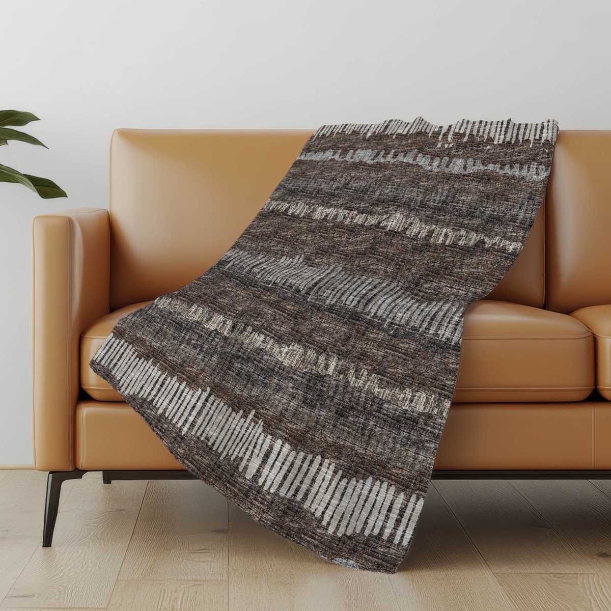 699032 50 x 70 in. Brown & Beige Abstract Microfiber Plush Throw Blanket