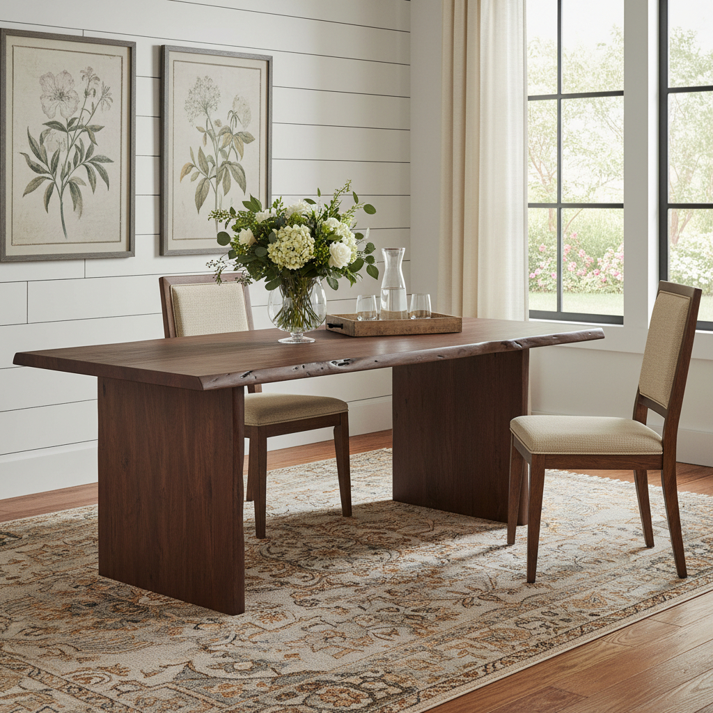 635859 84 in. Brown Solid Wood Live Edge Sled Base Dining Table