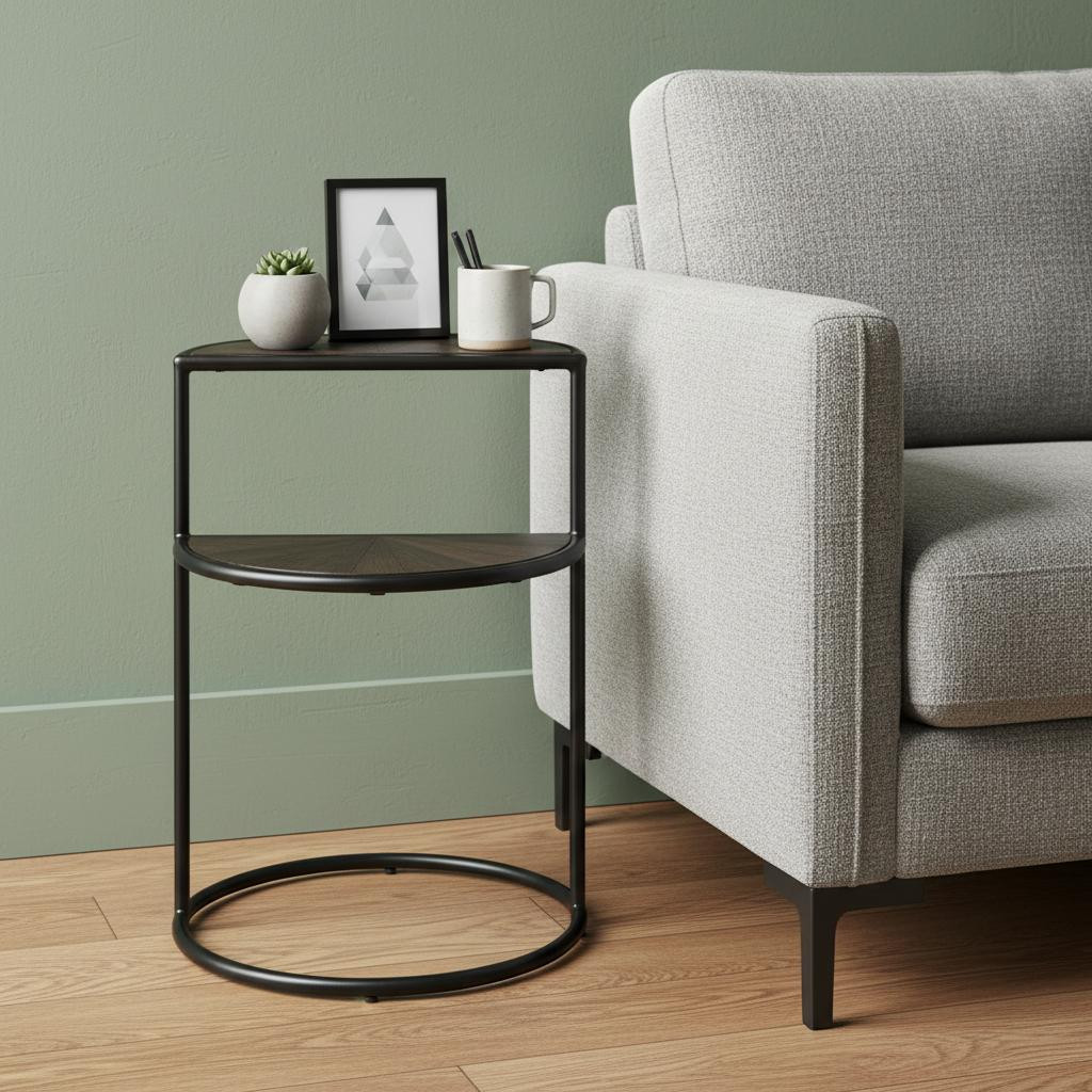 605378 19 in. Espresso & Black Solid Wood & Metal Tray Table