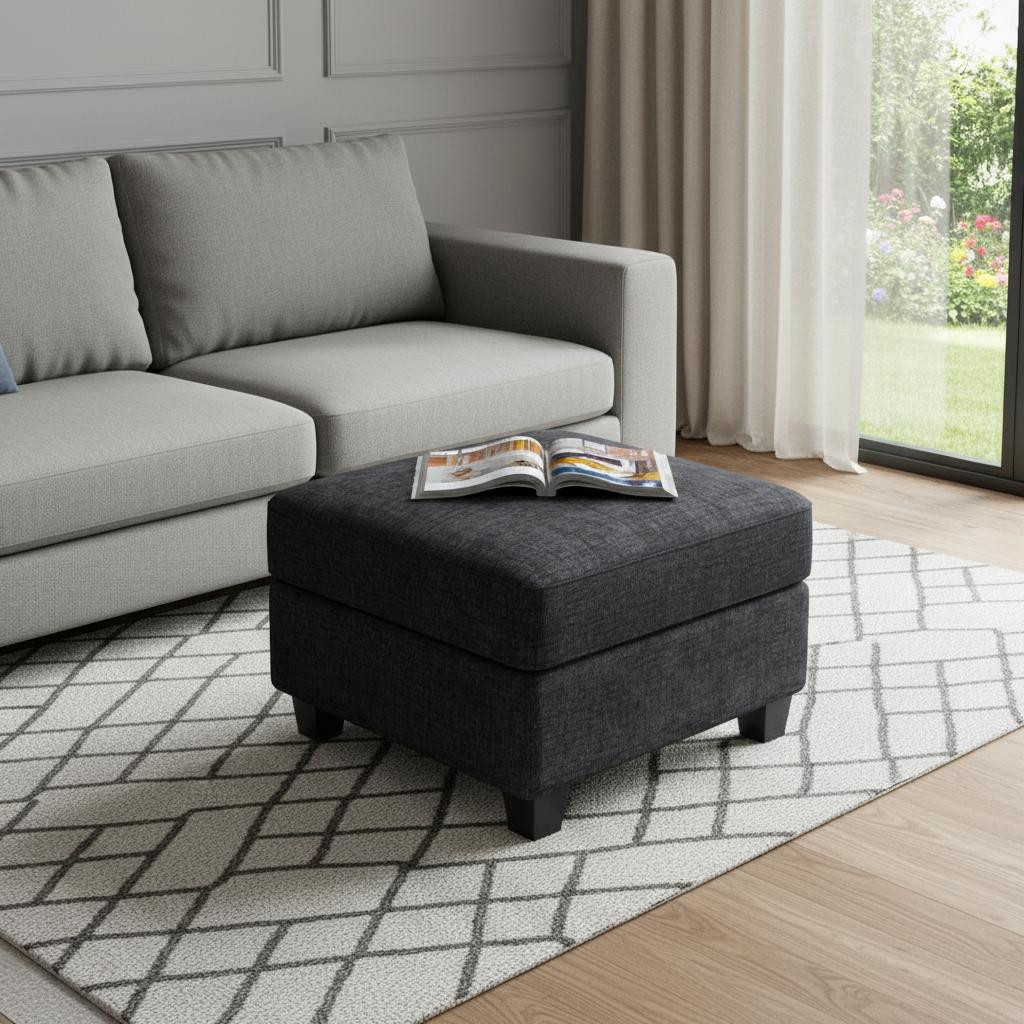 714355 26 in. Gray & Black Chenille Storage Ottoman