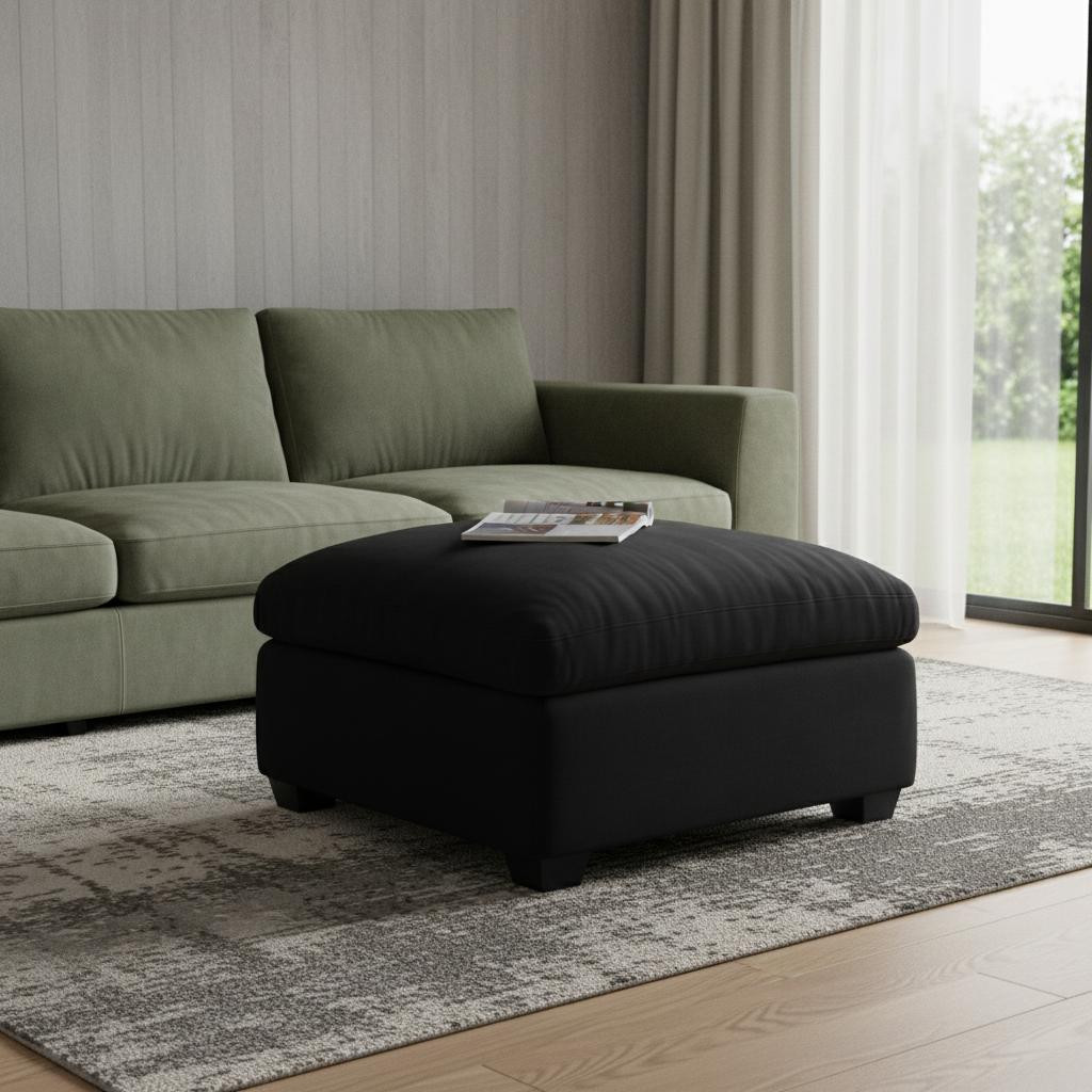 714379 32 in. Black Velvet Ottoman