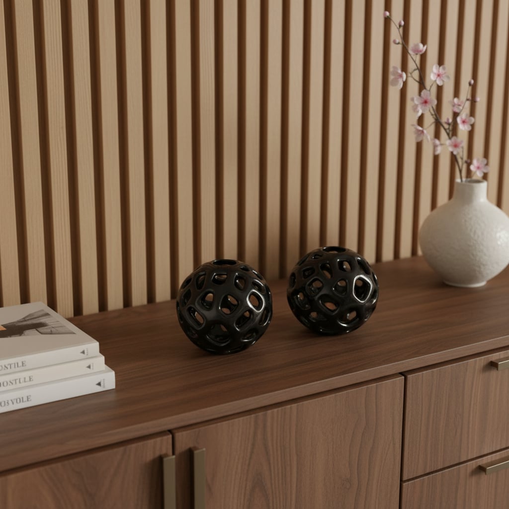 722458 Black Aluminum Hand Painted Decorative Orbs, Set of 2