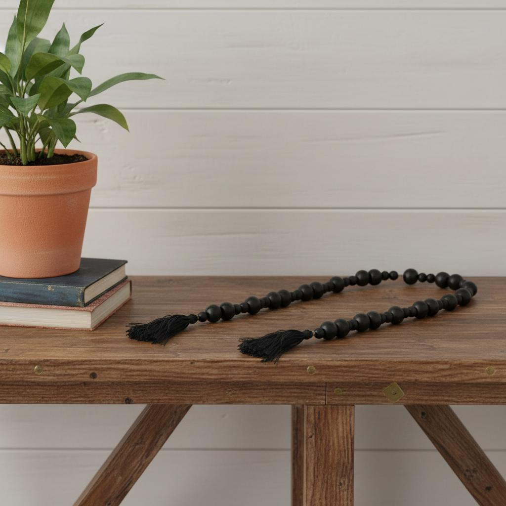 635368 42 in. Black Wood Hand Painted Decorative Tassel
