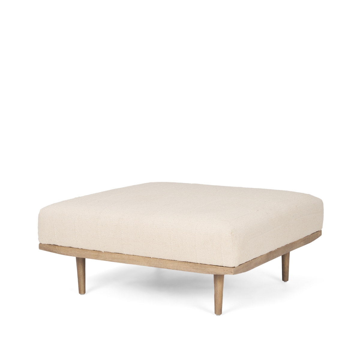 606719 37 in. Beige & Brown Solid Wood & Fabric Ottoman