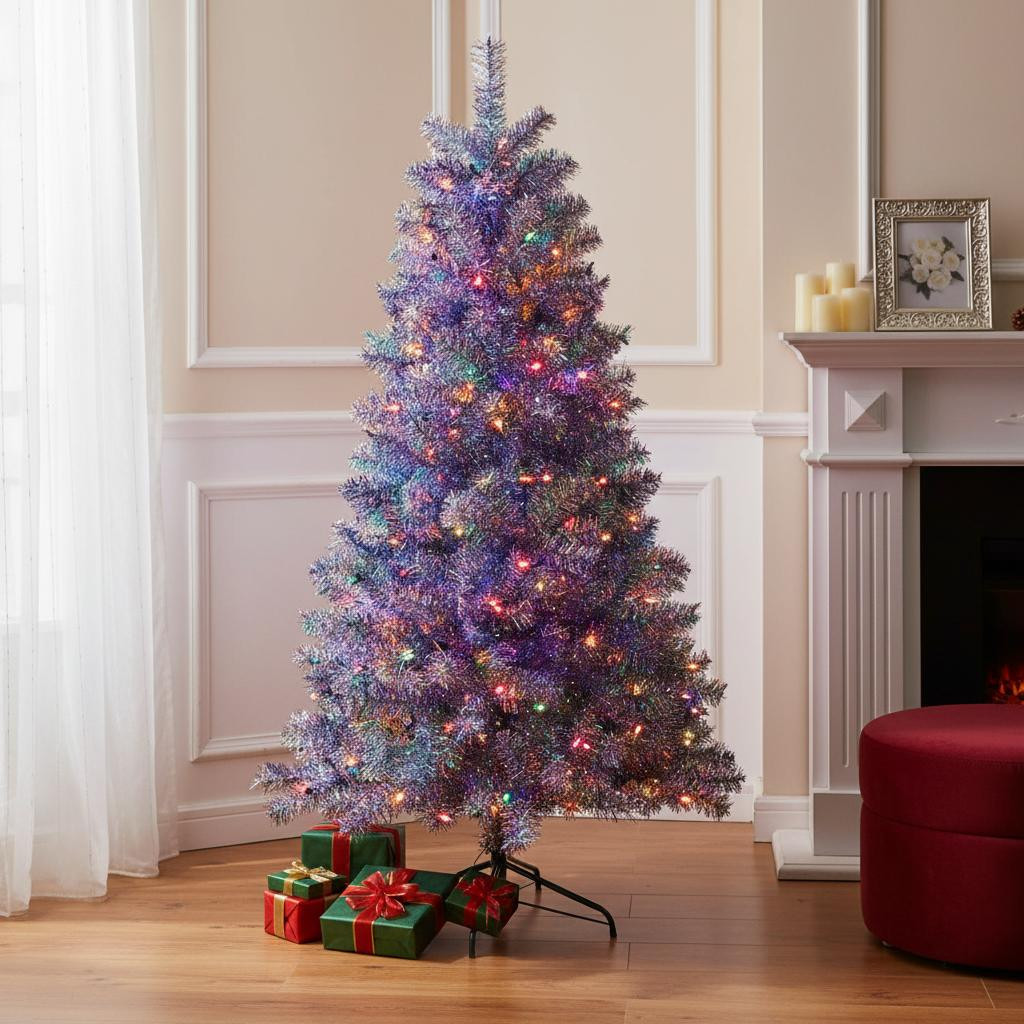 696953 6 ft. Silver Pre Lit Full Tinsel Christmas Tree