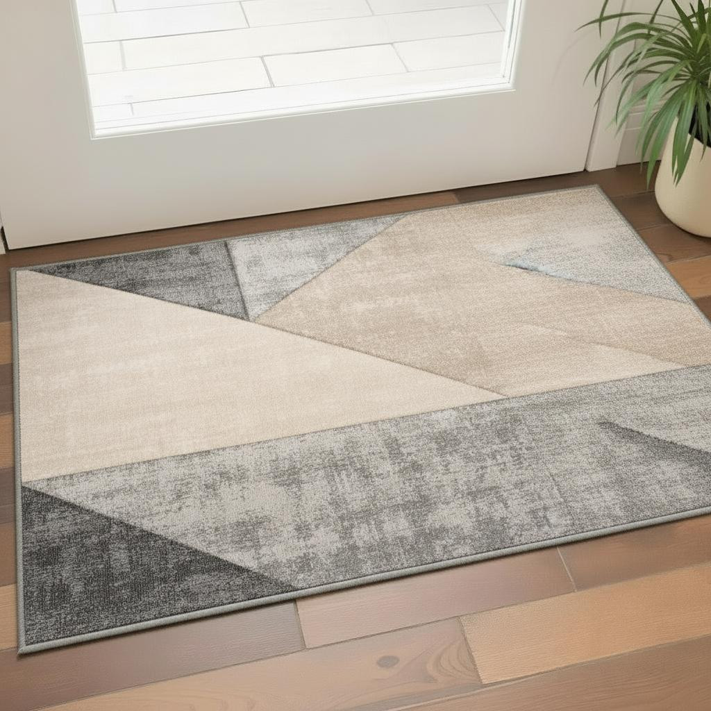 660322 3 x 5 ft. Gray Cream & Beige Geometric Rectangle Area Rug