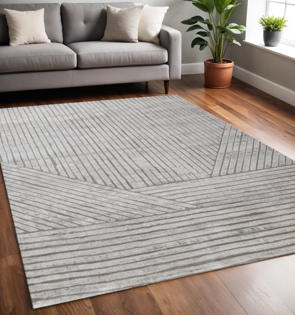 661383 5 x 8 ft. Gray & Off White Striped Rectangle Area Rug