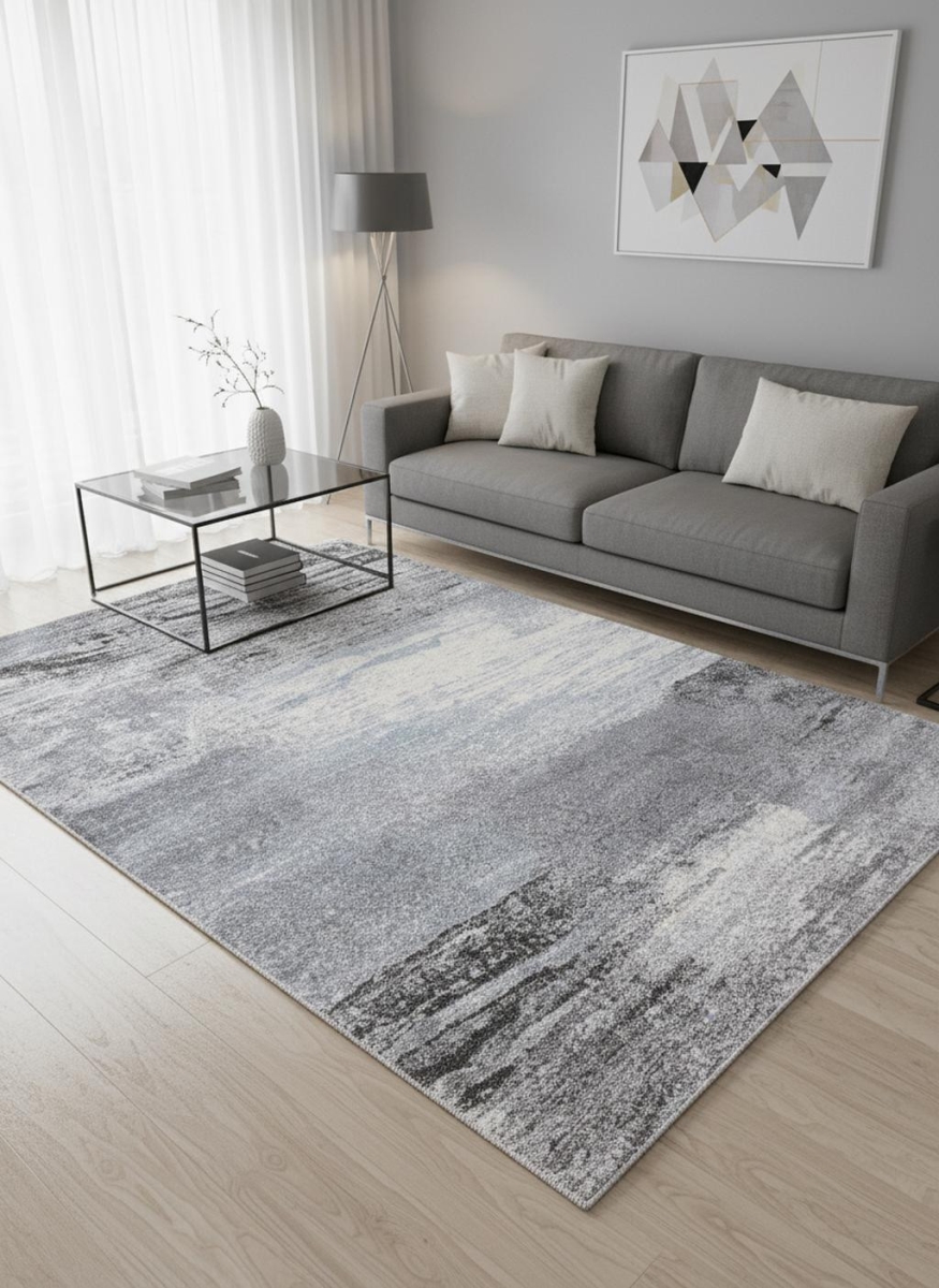 660036 5 x 8 ft. White & Gray Abstract Rectangle Area Rug