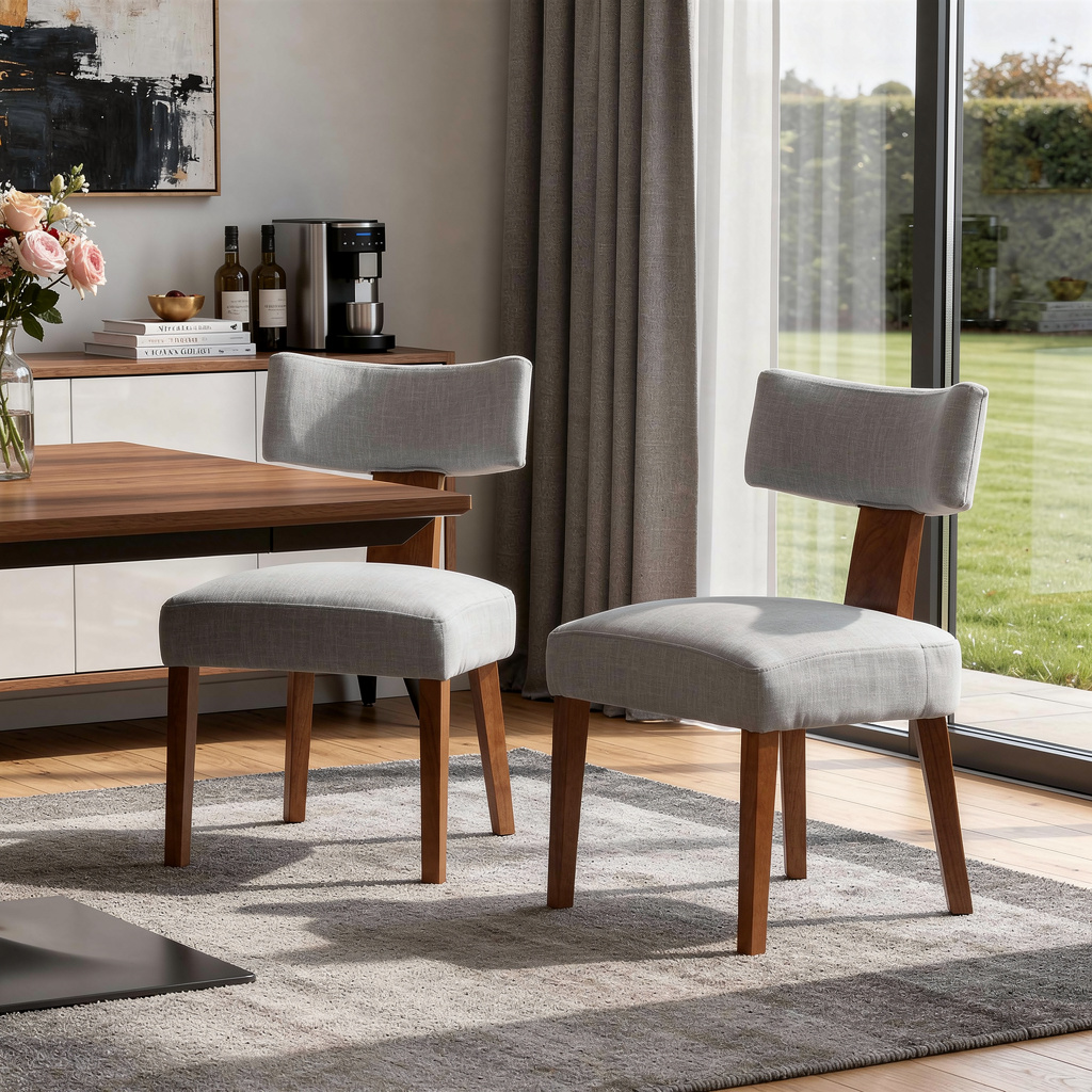 719665 Gray & Brown Linen & Solid Wood Dining Side Chairs, Set of 2