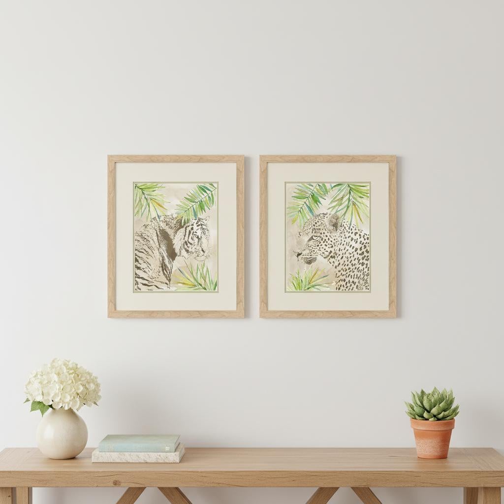 653066 Boho Jungle Cat Brown Framed Wall Art, Set of 2