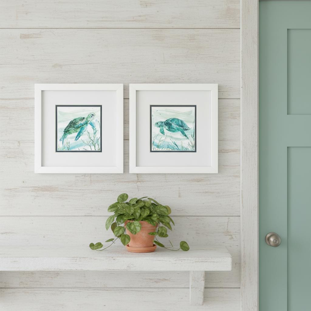 653064 Tropical Current White Framed Wall Art, Set of 2